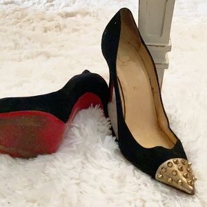 Geo 100 Gold Studded Suede Pumps